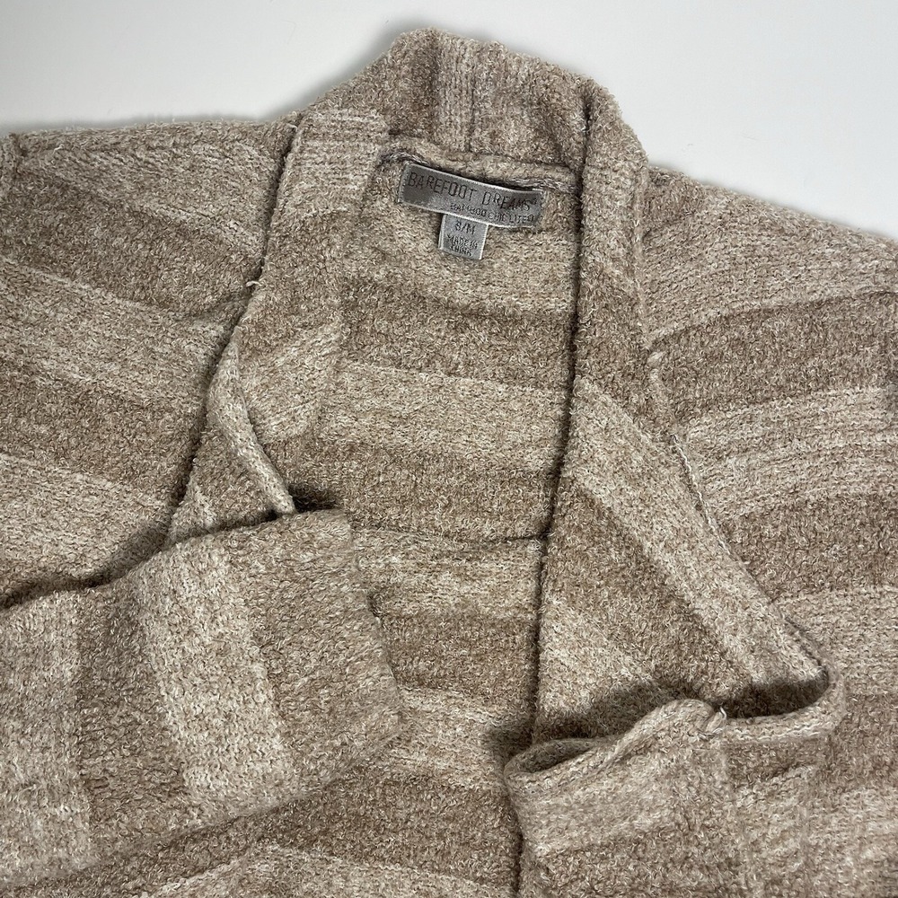 Barefoot Dreams Women‎ S/M Tan Striped Bamboo Chic Lite Wrap Cardigan